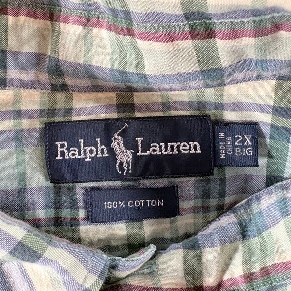 Ralph Lauren Oxford Button Down Shirt Flesh Pony Mens 2XB Plaid L/S - Picture 3 of 8